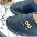 Pánske papuče BOSS koža modrá tmavo modrá ako darček pohodlné papuče Dominujúca farba viacfarebná