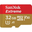 SANDISK EXTREME microSDHC KARTA 32 GB 100/60 MB/s A1 C10 V30 UHS-I U3 Mobil
