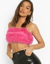 Top Crop Pink Peathers Braps Rownestones Band Boohoo 36