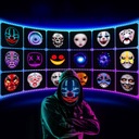 LED MASZK HALLOWEENRE, LED MASZK GESZTUSÉRZÉKELŐVEL, VILÁGÍTÓ LED MASZK Anyag műanyag