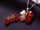 Золотой комплект украшений, позолоченные рубиново-красные клеверы, подарок