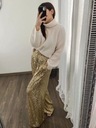 Elegantné dámske baggy nohavice dlhé zlaté veľkosť L Silueta regular