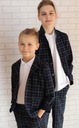 Chlapčenský kockovaný oblek sako nohavice tmavomodrý 122 Vek dieťaťa 6 rokov +