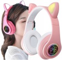 БЕСПРОВОДНЫЕ НАУШНИКИ РОЗОВЫЕ Bluetooth КОШАЧЬИ УШИ СВЕТОДИОД РОЗОВЫЙ Подарок