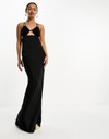 Asos Design NH2 aqx čierne maxi šaty satén odhalený chrbát výrezy L Dominujúca farba čierna