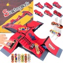 ZESTAW FINGERBOARD SKATEPARK 6w1 DZIECI 6 RAMP + 6 DESKOROLEK + PODSTAWKA