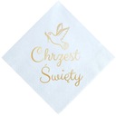 Синие салфетки с золотой надписью Голубь Святого Крещения.