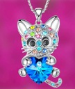 Кошка Ожерелье Котенок Серебро Голубое Сердце Симпатичные Красивые Кубические Цирконы
