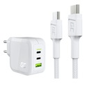Зарядное устройство с GaN белого цвета, 65 Вт + кабель USB-C — USB-C, 60 Вт, 200 см, подача питания