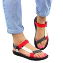 СПОРТИВНЫЕ, РАЗНОЦВЕТНЫЕ ЖЕНСКИЕ САНДАЛИИ НА ЛИПУЧКЕ КРАСНЫЕ