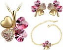 Золотой комплект украшений с позолоченными розовыми клеверами в подарок, нежно-розовый.