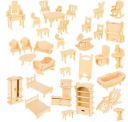 ДЕРЕВЯННАЯ МЕБЕЛЬ ДЛЯ КУКОЛЬНОГО ДОМА 34 шт.