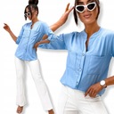 DAMSKA ELEGANCKA BLUZKA KOSZULA LUŹNA OZDOBNE GUZIKI PL PROD NIEBIESKA L