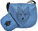 Синяя сумка-мессенджер с волком, подростковая сумочка-волчья лапа