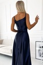 JULIET elegantné dlhé saténové šaty s výstrihom - TMAVO MODRÁ - S Odtieň námornícky modrý