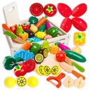 DREWNIANE WARZYWA I OWOCE NA MAGNES ZESTAW DO KROJENIA ZABAWKA EDUKACYJNA
