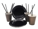 ЧЕРНЫЙ НАБОР ТАРЕЛОК + ЧАШКА + СОЛОМКА