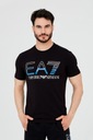 EA7 T-shirt męski czarny z dużym białym logo S Dekolt okrągły