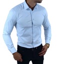 Błękitna koszula męska slim fit biznesowa modna niebieska gładka S-37/38