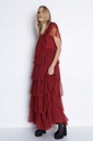 Warehouse NI1 vua bordové maxi šaty na jedno rameno tyl volániky L Dominujúca farba červená