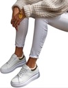 Женская кожаная обувь, спортивные кроссовки на платформе, белое золото, размер 40