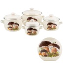 НАБОР ИЗ 4 ЭМАЛЬНЫХ ГОРШКОВ С ГРИБАМИ НАБОР 8 ЭЛЬНЫХ ГОРШКОВ + КРЫШКИ ДЛЯ КРЕМА