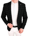 Черный элегантный мужской пиджак в белую клетку 56