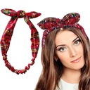 ŚWIĄTECZNA OPASKA KOKARDA W KRATKĘ OZDOBA DO WŁOSÓW NA GŁOWĘ ŚWIĘTA WYGODNA