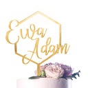 Свадебный топпер ШЕСТИГРАННИК ИМЯ СВАДЬБА золото ЗЕРКАЛО