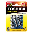 6 щелочных батареек TOSHIBA FINGERS LR6 AA