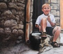 P. Lourder - Chlapec pred bytovým domom 2000 Technika vykonávania oleja
