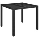 vidaXL Záhradný stôl, sklenená doska, čierny, 90x90x75 cm, PE ratan