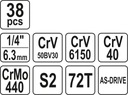 SADA NÁSTRČNÝCH KĽÚČOV TORX HEX 1/4 YT-14471 Hmotnosť (s balením) 2 kg