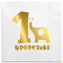 Белые салфетки с золотой надписью «Первый день рождения годовалому ребенку»