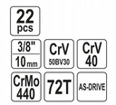 YT-38561 KPL.NARZĘDZ.3/8&quot; 22CZ. XS * yato EAN (GTIN) 5906083385612