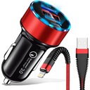 АВТОМОБИЛЬНОЕ ЗАРЯДНОЕ УСТРОЙСТВО FAST LED QC 3.0 + КАБЕЛЬ МОЛНИИ 100 СМ, 1 М