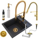 Одинарная чаша черный BEST SINK + кухонный смеситель GOLD + ДИСПЕНСЕР