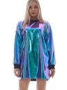 Dámske ležérne voľné holografické šaty s výstrihom do O, dlhé S Veľkosť L