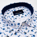 Элегантная белая мужская рубашка ПРЕМИУМ из лайкры с цветами SLIM-FIT
