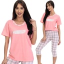 BAWEŁNIANA PIŻAMA DAMSKA LATO KUBA KRATKA RÓŻ PLUS SIZE 4XL