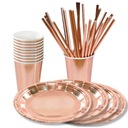 НАБОР БУМАГИ «РОЗОВОЕ ЗОЛОТО» Тарелки, чашки, соломинки