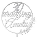 День рождения топпер персонализированные надписи серебряный торт