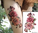 Съемная татуировка цветы розового цвета на бедре на груди красивая