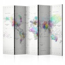 Экран из 5 частей: белая и красочная карта мира.