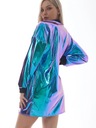 Dámske ležérne voľné holografické šaty s výstrihom do O, dlhé S Dĺžka nad kolená