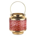 ЗОЛОТО-КРАСНЫЙ МЕТАЛЛИЧЕСКИЙ ФОНАРЬ 26x15см ПОДСВЕЧНИК