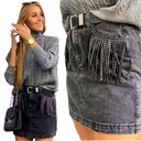 SPÓDNICA JEANS BLACK DENIM PEO FRĘDZLE 38