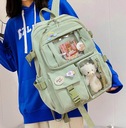 ЗЕЛЕНЫЙ школьный рюкзак для 1–3 классов с булавками в виде плюшевого мишки