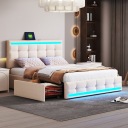 М'яке ліжко 140*200 LED 4 висувні ящики 2 зарядні станції USB бежевого кольору