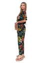 Женский летний комбинезон, длинные широкие брюки с цветочным принтом и v-образным вырезом MORAJ L
